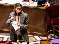 Astrid Panosyan-Bouvet, Minister for Labour and Employment, is in parliament during the debate on the repeal of the pension reform in Paris,...