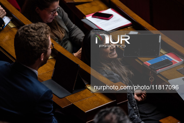 Prisca Thevenot, former Minister and deputy of Ensemble pour la Republique, is in parliament during the debate on the repeal of the pension...