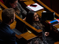 Prisca Thevenot, former Minister and deputy of Ensemble pour la Republique, is in parliament during the debate on the repeal of the pension...