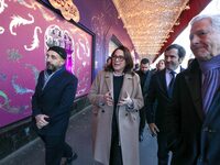 French Delegate Minister of Tourism Economy Marina Ferrari (2L), accompanied by Galeries Lafayette department store chairman Philippe Houze...