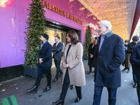 French Delegate Minister of Tourism Economy Marina Ferrari (center), accompanied by Galeries Lafayette department store chairman Philippe Ho...