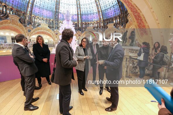 French Delegate Minister of Tourism Economy Marina Ferrari visits the Galeries Lafayette Paris Haussmann department store in central Paris,...