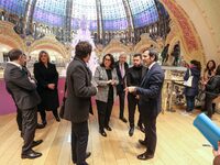 French Delegate Minister of Tourism Economy Marina Ferrari visits the Galeries Lafayette Paris Haussmann department store in central Paris,...