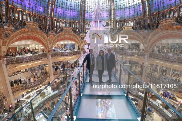 French Delegate Minister of Tourism Economy Marina Ferrari visits the Galeries Lafayette Paris Haussmann department store in central Paris,...