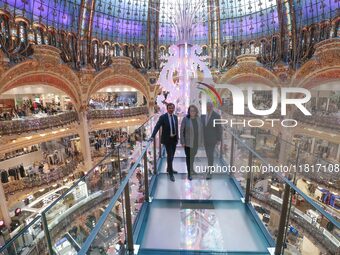 French Delegate Minister of Tourism Economy Marina Ferrari visits the Galeries Lafayette Paris Haussmann department store in central Paris,...