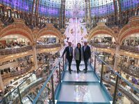 French Delegate Minister of Tourism Economy Marina Ferrari visits the Galeries Lafayette Paris Haussmann department store in central Paris,...