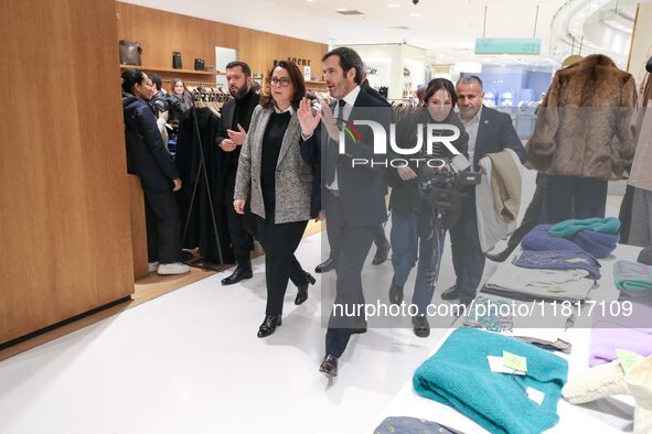 French Delegate Minister of Tourism Economy Marina Ferrari visits the Galeries Lafayette Paris Haussmann department store in central Paris,...