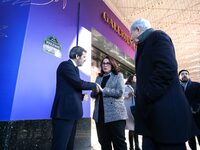 French Delegate Minister of Tourism Economy Marina Ferrari (center), accompanied by Galeries Lafayette department store chairman Philippe Ho...