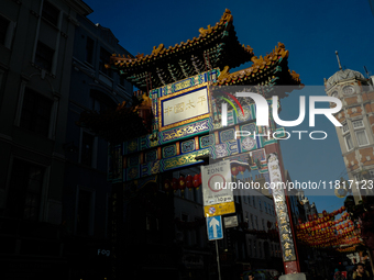 The gate of Chinatown in London, United Kingdom, on November 28, 2024. (