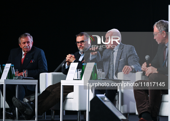 KRAKOW, POLAND - NOVEMBER 27:   
(L-R) Retired Major General Leon Komornicki, Polish jurist Jacek Bartosiak, retired General Mieczyslaw Bien...