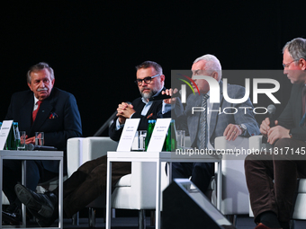 KRAKOW, POLAND - NOVEMBER 27:   
(L-R) Retired Major General Leon Komornicki, Polish jurist Jacek Bartosiak, retired General Mieczyslaw Bien...