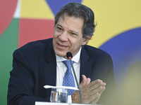 Brazil's Finance Minister, Fernando Haddad, holds a press conference at the Planalto Palace in Brasilia, Brazil, on November 28, 2024, to de...