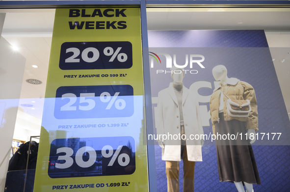 Black Week sales are displayed ahead of Black Friday in Warsaw, Poland, on November 28, 2024. 