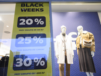 Black Week sales are displayed ahead of Black Friday in Warsaw, Poland, on November 28, 2024. (