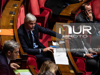 Laurent Wauquiez, President of the Droite Republicaine group, is at the National Assembly in Paris, France, on November 28, 2024. (