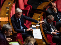 Laurent Wauquiez, President of the Droite Republicaine group, is at the National Assembly in Paris, France, on November 28, 2024. (