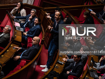 La France Insoumise deputy Manuel Bompard is in Parliament during the debate on the repeal of the pension reform in Paris, France, on Novemb...