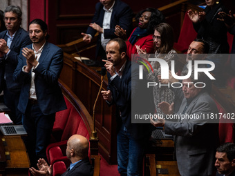 La France Insoumise deputy Manuel Bompard is in Parliament during the debate on the repeal of the pension reform in Paris, France, on Novemb...