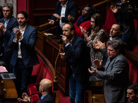 La France Insoumise deputy Manuel Bompard is in Parliament during the debate on the repeal of the pension reform in Paris, France, on Novemb...