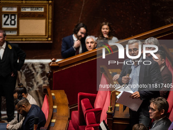 Ecologist and Social MP Alexis Corbier is in Parliament during the debate on the repeal of the pension reform in Paris, France, on November...