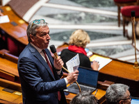 Democrat deputy Philippe Vigier is in Parliament during the debate on the repeal of the pension reform in Paris, France, on November 28, 202...