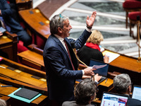 Democrat deputy Philippe Vigier is in Parliament during the debate on the repeal of the pension reform in Paris, France, on November 28, 202...