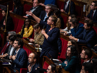 Mathilde Panot, group leader of La France Insoumise, participates in the French Parliament during the debate on the repeal of the pension re...