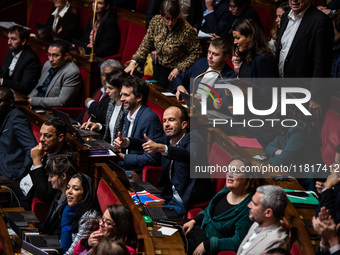 La France Insoumise deputy Manuel Bompard is in Parliament during the debate on the repeal of the pension reform in Paris, France, on Novemb...