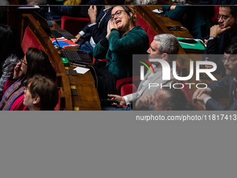 New Popular Front MEP Elise Leboucher is in Parliament during the debate on the repeal of the pension reform in Paris, France, on November 2...