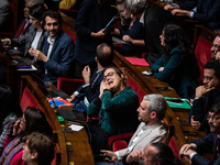 New Popular Front MEP Elise Leboucher is in Parliament during the debate on the repeal of the pension reform in Paris, France, on November 2...