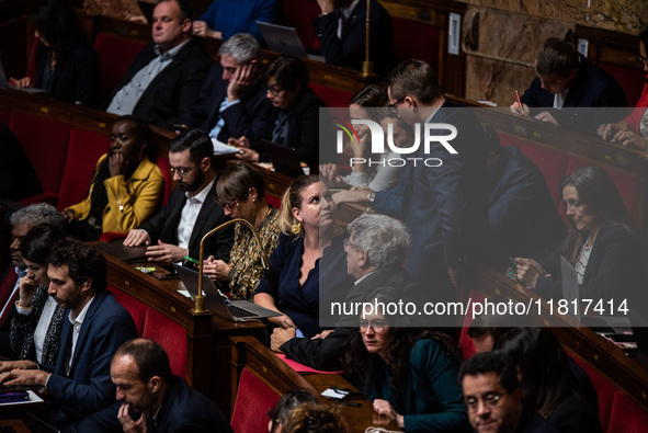 Mathilde Panot, group leader of La France Insoumise, participates in the French Parliament during the debate on the repeal of the pension re...