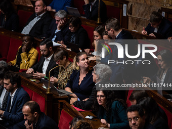 Mathilde Panot, group leader of La France Insoumise, participates in the French Parliament during the debate on the repeal of the pension re...