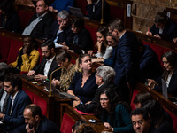 Mathilde Panot, group leader of La France Insoumise, participates in the French Parliament during the debate on the repeal of the pension re...