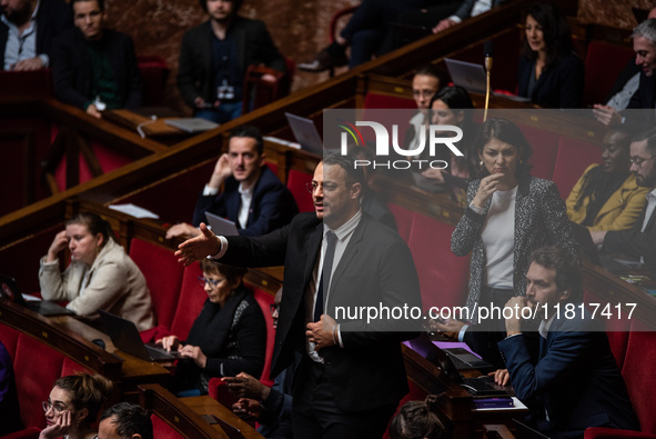 La France Insoumise MP Sebastian Delogu is in Parliament during the debate on the repeal of the pension reform in Paris, France, on November...