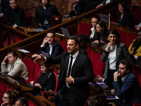 La France Insoumise MP Sebastian Delogu is in Parliament during the debate on the repeal of the pension reform in Paris, France, on November...