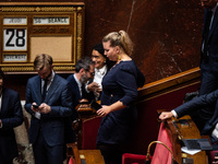 Mathilde Panot, group leader of La France Insoumise, participates in the French Parliament during the debate on the repeal of the pension re...