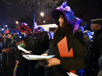 Women dressed as suffragettes take part in a rally in support of free and safe abortion in Warsaw, Poland, on November 28, 2024. A dozen wom...