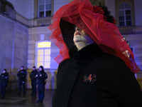 Marta Lempart, one of the founders of the feminist movement Women's Strike, dresses as a suffragette and takes part in a rally in support of...