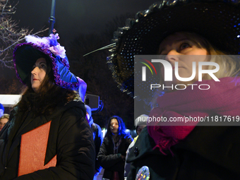 Women dressed as suffragettes take part in a rally in support of free and safe abortion in Warsaw, Poland, on November 28, 2024. A dozen wom...