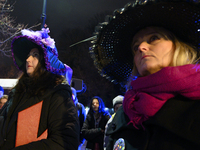 Women dressed as suffragettes take part in a rally in support of free and safe abortion in Warsaw, Poland, on November 28, 2024. A dozen wom...