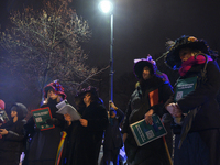 Women dressed as suffragettes take part in a rally in support of free and safe abortion in Warsaw, Poland, on November 28, 2024. A dozen wom...