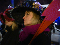 Women dressed as suffragettes take part in a rally in support of free and safe abortion in Warsaw, Poland, on November 28, 2024. A dozen wom...