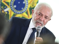 The President of Brazil, Luiz Inacio Lula da Silva, participates in the signing ceremony of an addendum for the Transnordestina railway work...