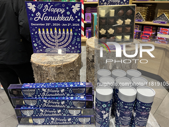 Chocolates are displayed at a shop for the upcoming Jewish holiday of Hanukkah (Chanukah) in Toronto, Ontario, Canada, on November 28, 2024....