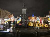 KRAKOW, POLAND - NOVEMBER 28:
On the evening of the 1009th day of Russia's invasion of Ukraine, a few members of the Ukrainian diaspora held...