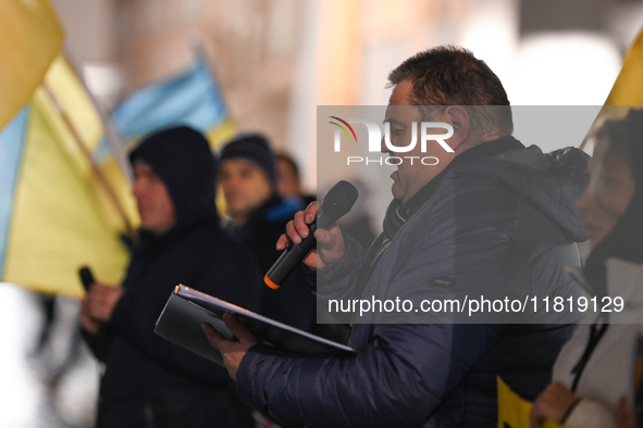 KRAKOW, POLAND - NOVEMBER 28:
Frenchman Henri Deluy joins members of the Ukrainian diaspora on the evening of the 1009th day of Russia's inv...