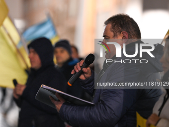 KRAKOW, POLAND - NOVEMBER 28:
Frenchman Henri Deluy joins members of the Ukrainian diaspora on the evening of the 1009th day of Russia's inv...