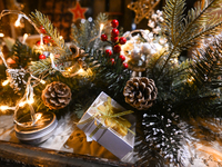 KRAKOW, POLAND - NOVEMBER 28:   
Christmas season decorations displayed in a shop window, ready for the holiday season, on November 28, 2024...