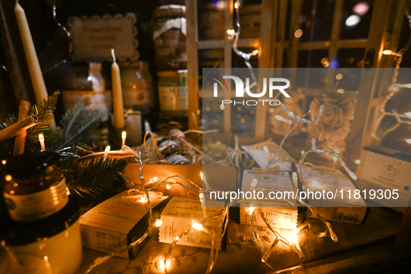 KRAKOW, POLAND - NOVEMBER 28:   
Christmas season decorations displayed in a shop window, ready for the holiday season, on November 28, 2024...