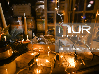 KRAKOW, POLAND - NOVEMBER 28:   
Christmas season decorations displayed in a shop window, ready for the holiday season, on November 28, 2024...